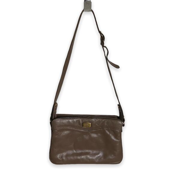 Etienne Aigner Taupe Brown Shoulder Bag Accordian Purse Lots of Pockets - Picture 1 of 9